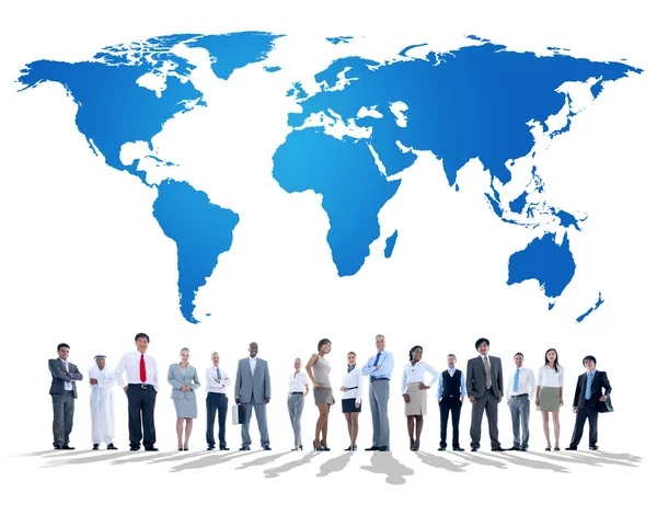 Diverse people and world map — Stock Photo, Image