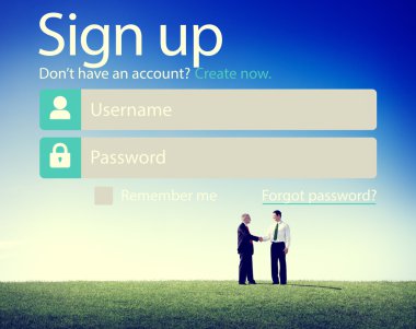İki iş adamları ve işaret yukarıya kayıt Online