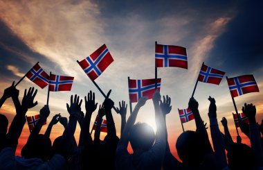 Group of People Waving Norwegian Flags clipart