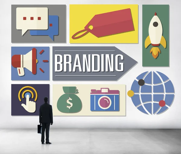 Branding, διαφήμιση και μάρκετινγκ έννοια — Φωτογραφία Αρχείου