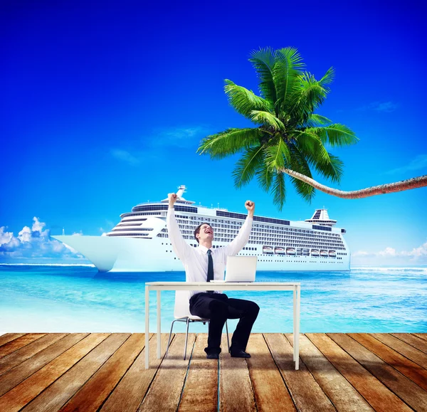 Affärsman Business Travel Beach framgång — Stockfoto