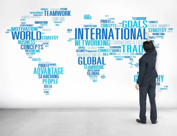 Üzletember és nemzetközi globális hálózata — Stock Fotó