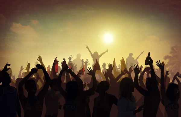 Fans at Summer Festival Music Dancing Concert — Stock Photo, Image