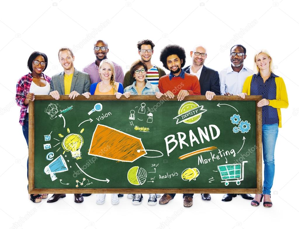 People holding Banner with Brand Concept