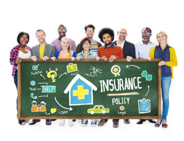 People holding banner with Insurance Concept clipart