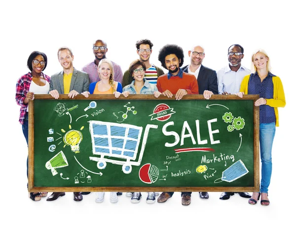 People holding banner with Sale — Stock Photo, Image