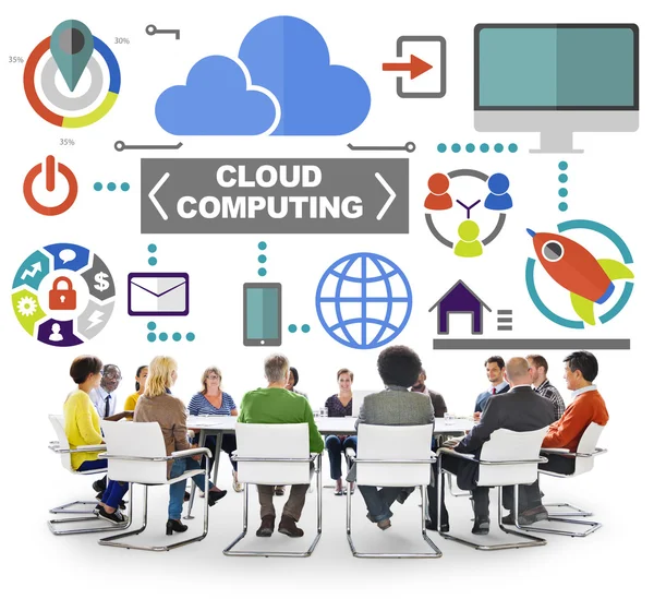 Ludzie dyskusji o cloud computing — Zdjęcie stockowe