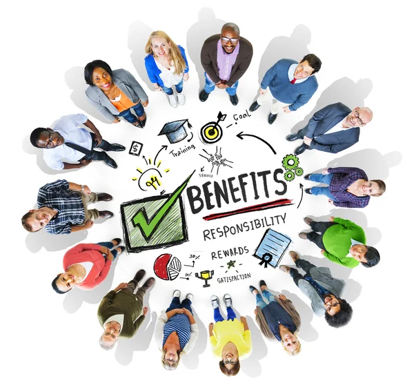 Diverse people around the Benefits Concept — Stock Photo, Image