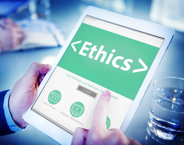 Hands holding tablet with Ethics Concept — Stock Photo, Image