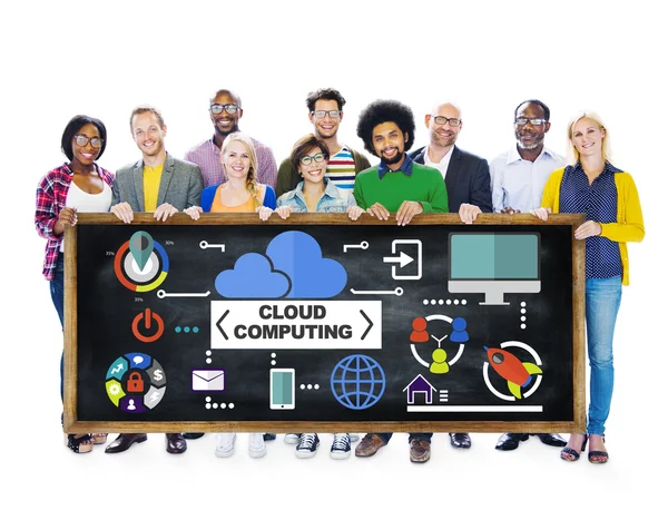 Różnych ludzi i Cloud Computing koncepcja — Zdjęcie stockowe