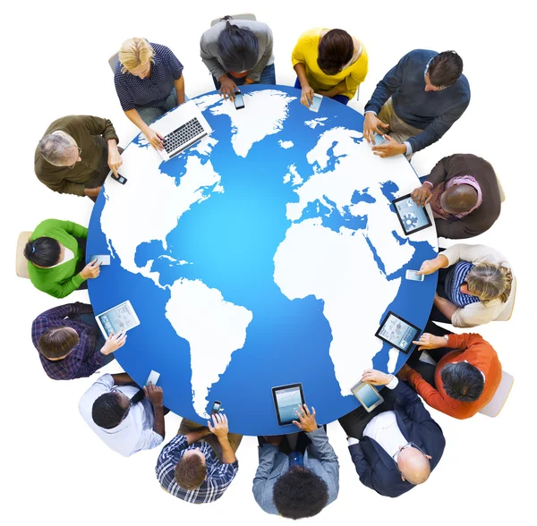 Diverse people and world map — Stock Photo, Image