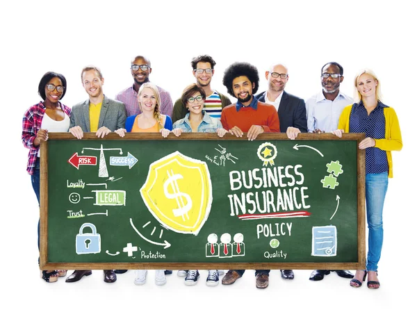 People holding Banner with Business Insurance — Stock Photo, Image
