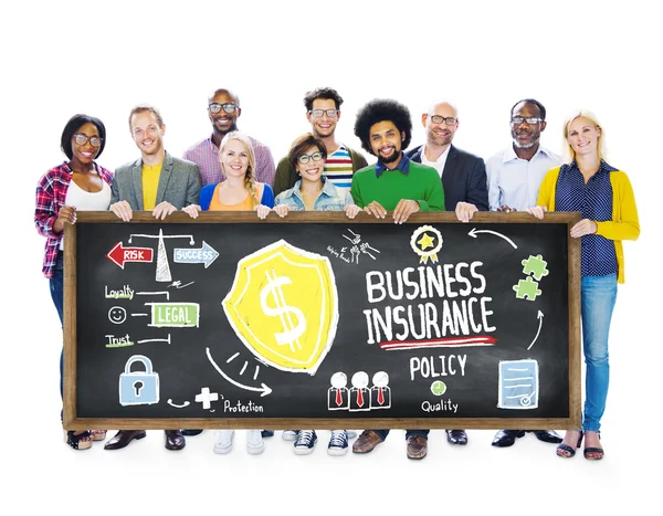 People holding Banner with Business Insurance — Stock Photo, Image