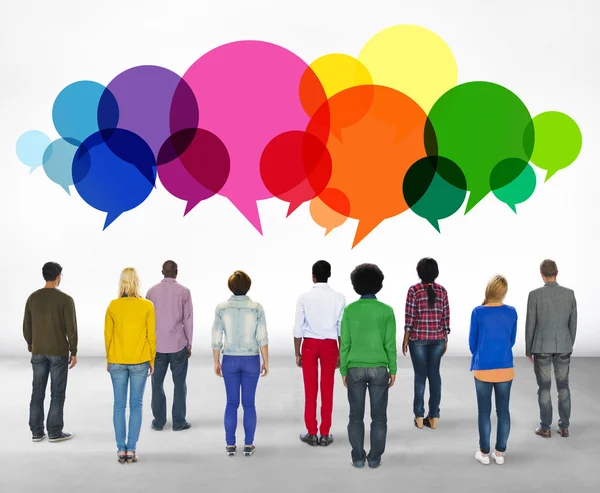 Casual People with speech bubbles — Stock Photo, Image