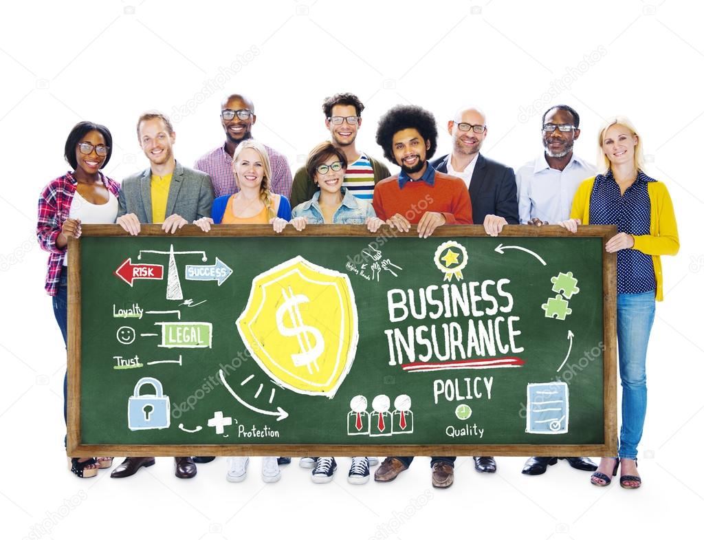 People holding Banner with Business Insurance
