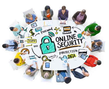 İnsanlar toplantı Online Güvenlik hakkında