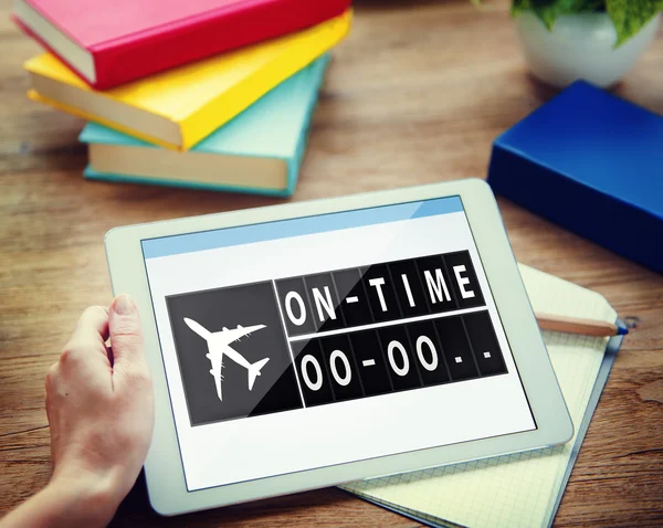 Hand holding tablet with On Time — Stock Photo, Image