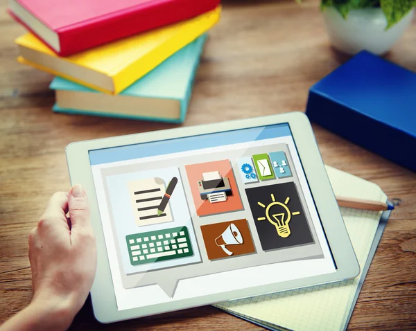 Hands holding tablet — Stock Photo, Image