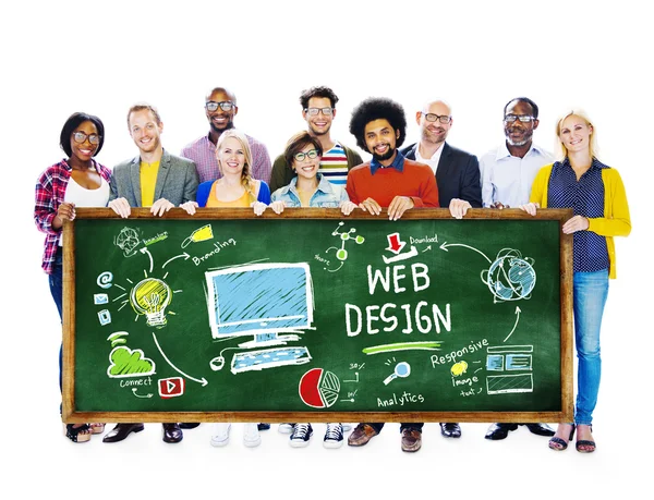 Människor anläggning banner med Webdesign — Stockfoto