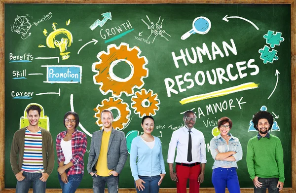 Students near chalkboard with Human Resources — Stock Photo, Image