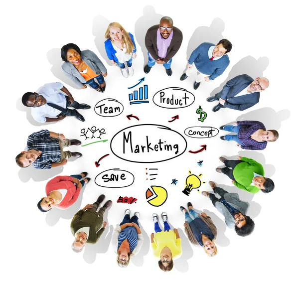 Pessoas diversas e estratégia de marketing — Fotografia de Stock