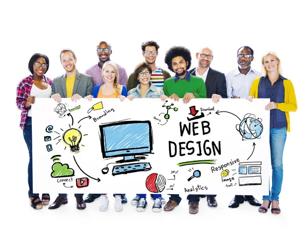 Menschen mit Plakat mit Webdesign — Stockfoto
