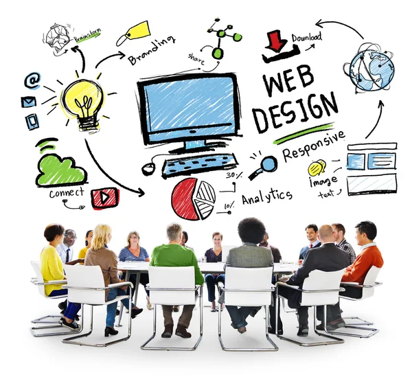 Mensen tijdens de vergadering over Webdesign — Stockfoto