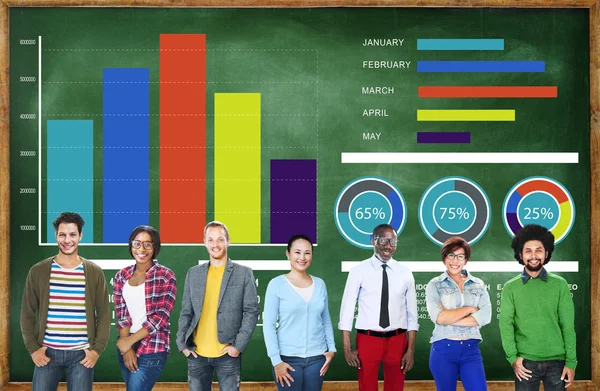 People near chalkboard with Strategy Concept — Stock Photo, Image