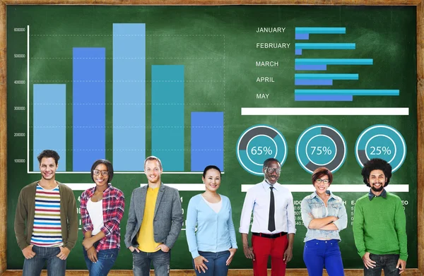 People near chalkboard with Strategy Concept — Stock Photo, Image