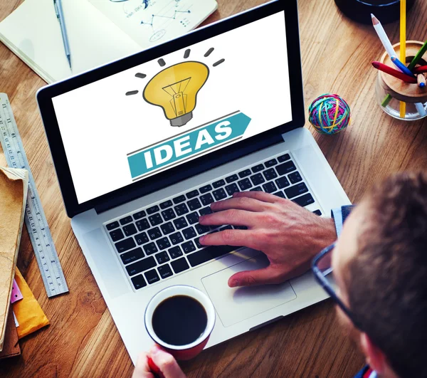 Man working on laptop with Ideas Concept — Stock Photo, Image