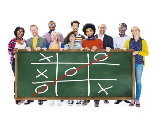 People holding banner Tic Tac Toe Game — Stock Photo, Image