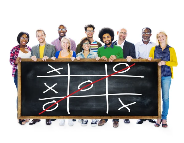 People holding banner Tic Tac Toe Game — Stock Photo, Image