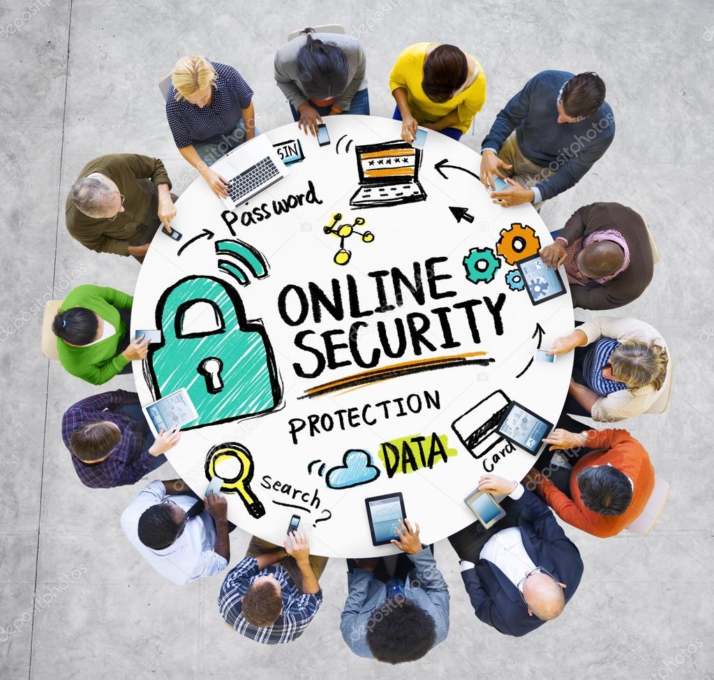 People around table with Online Security