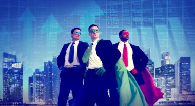 Süper kahraman işadamları ile Cityscape