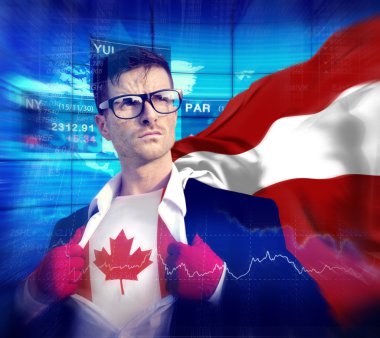 Süper kahraman işadamı Kanada bayrağı ile
