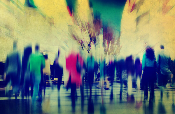 Бизнес-люди в час пик пешком Концепция
