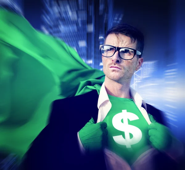 Superhjälte affärsman med Dollar valuta — Stockfoto