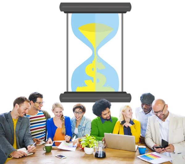 Diverse people and Time Sand Glass — Stock Photo, Image