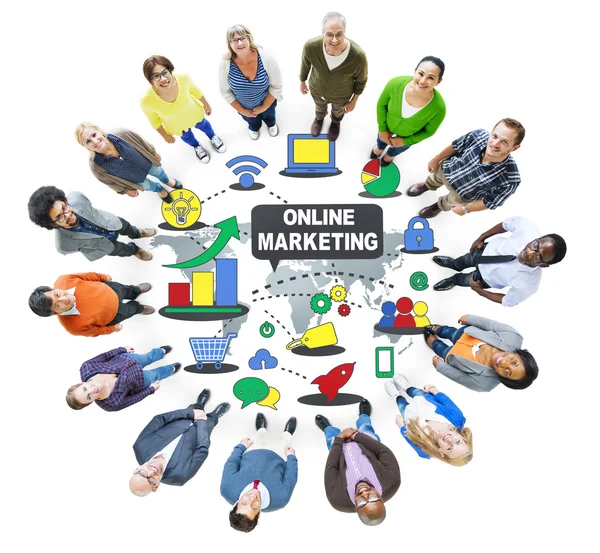 Diverse people and Online Marketing — Stock Photo, Image