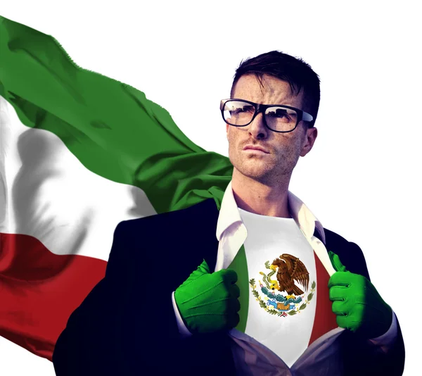 Superhéroe Empresario con Bandera de México — Foto de Stock