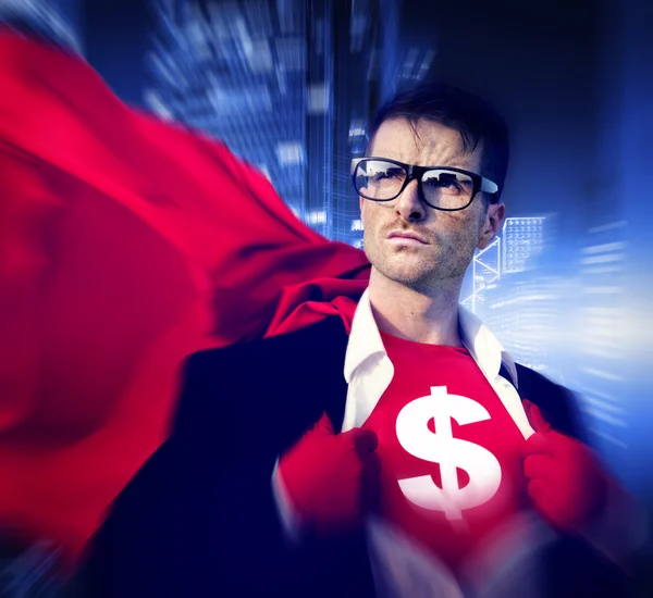 Superhjälte affärsman med Dollar valuta — Stockfoto