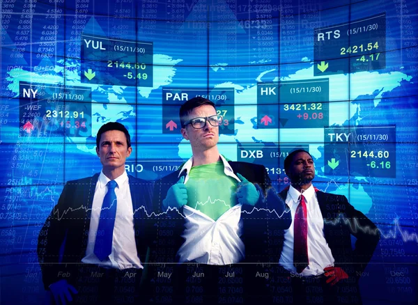 Superhero Businessmen Stock Market Team — Stock Photo, Image