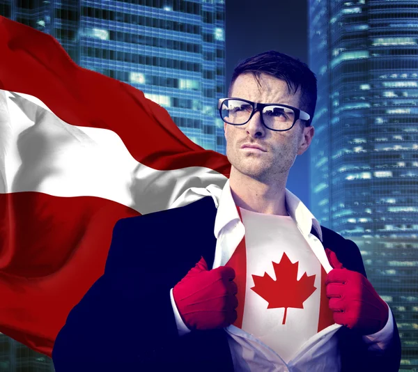 Superhéroe Empresario con bandera canadiense — Foto de Stock