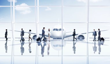 Business People traveling in Airport clipart
