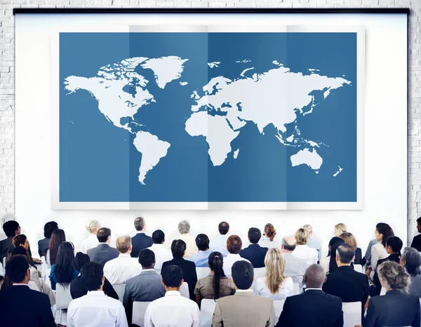 People at seminar about World Global Business — Stockfoto