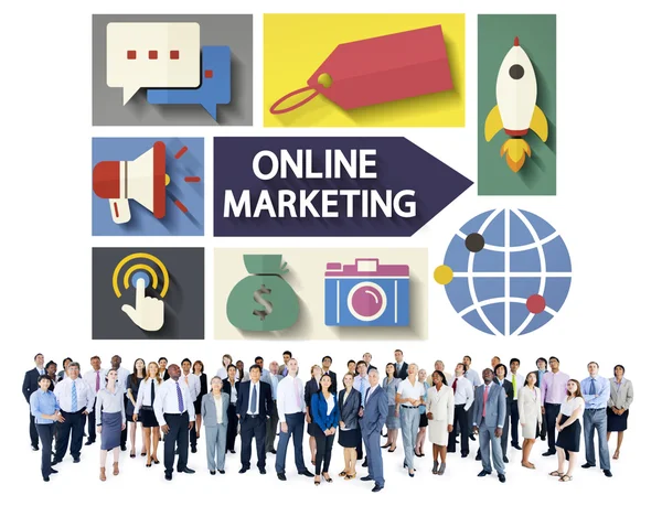 Diverse mensen en online marketing — Stockfoto