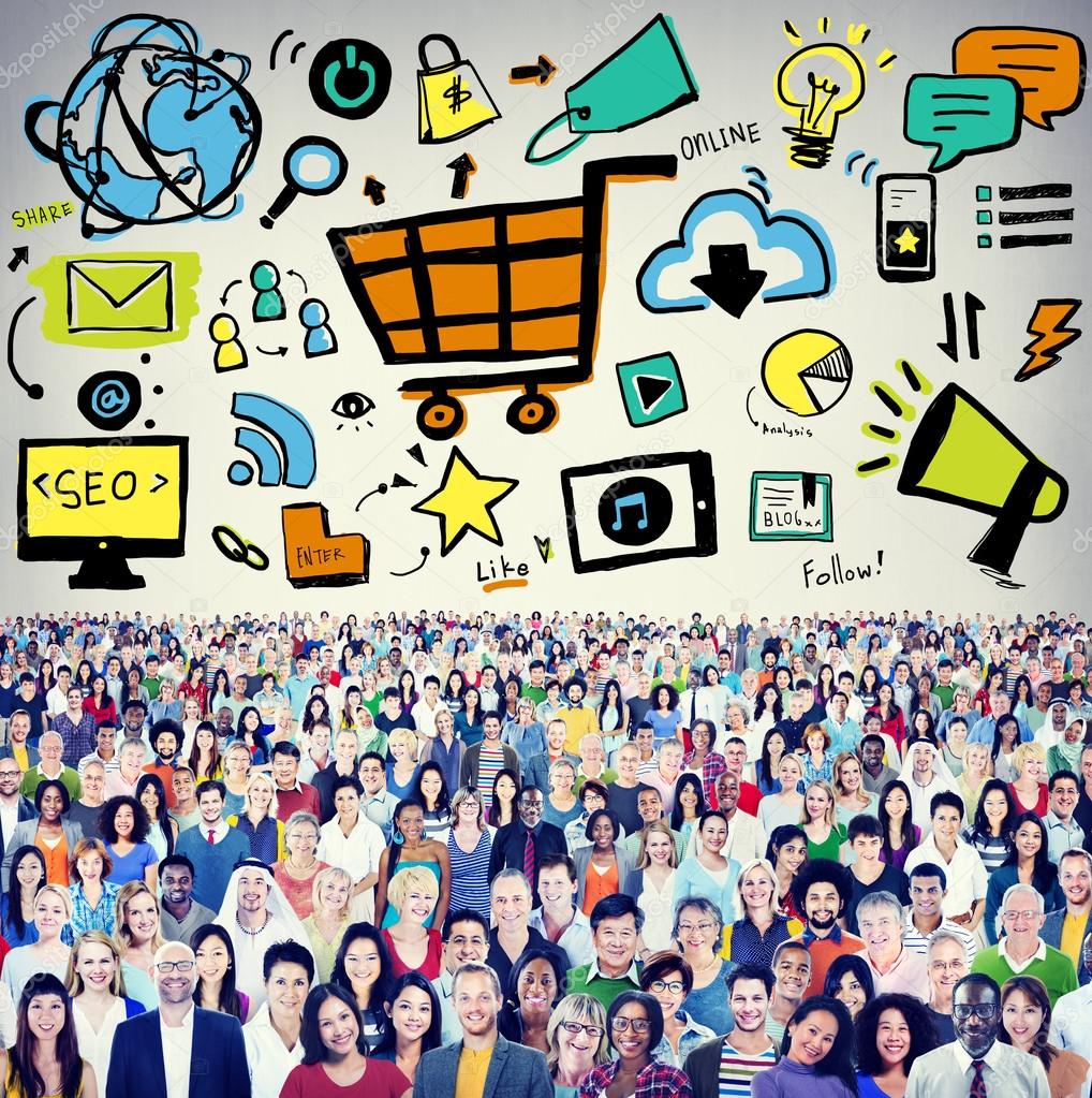 Diverse people and Online Marketing