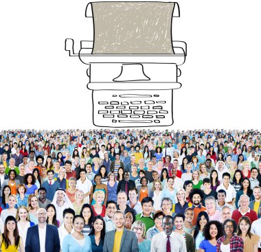 Diverse people and Typewriter Concept clipart