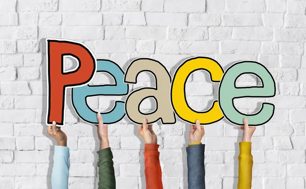 Group of Hands Holding word Peace — Stock Photo, Image