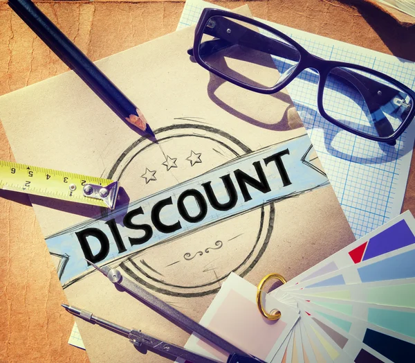 Wooden table and concept discount — Stock Photo, Image